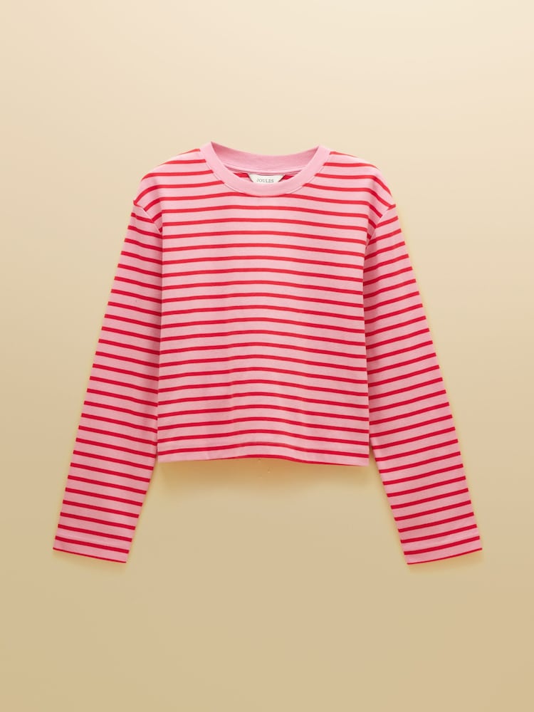 Joules Cara Pink & Red Striped Boxy Crew Neck Jersey Top - Image 7 of 7 Joules Cara Pink & Red Striped Boxy Crew Neck Jersey Top - Image 7 of 7