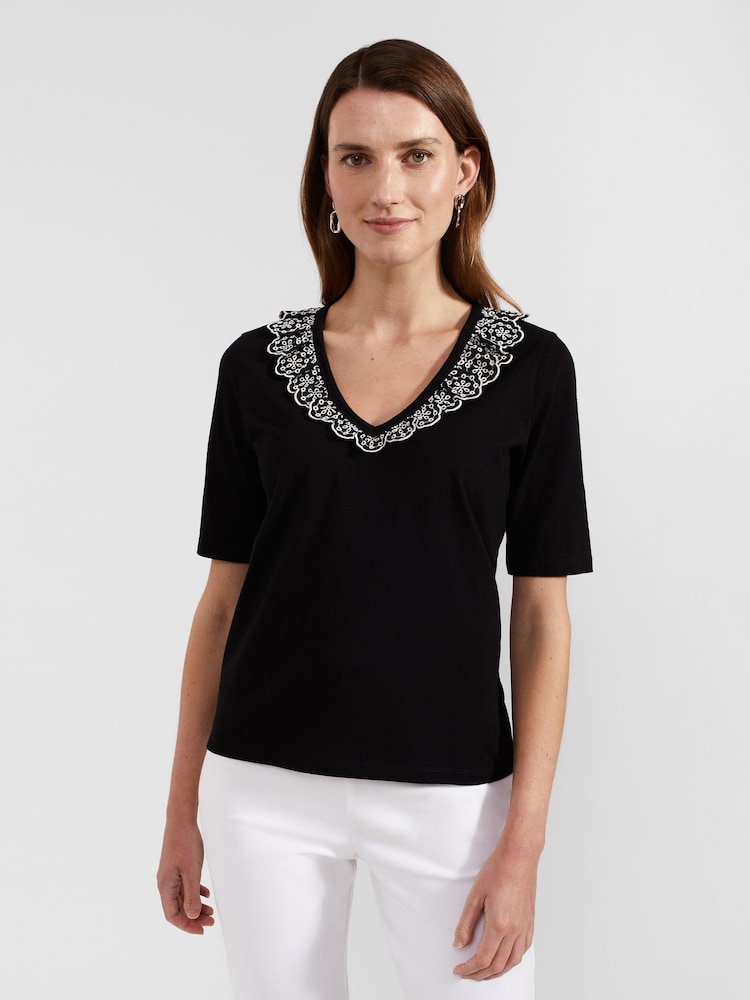 Hobbs Black 100% Cotton Mariella Top - Image 1 of 4 Hobbs Black 100% Cotton Mariella Top - Image 1 of 4