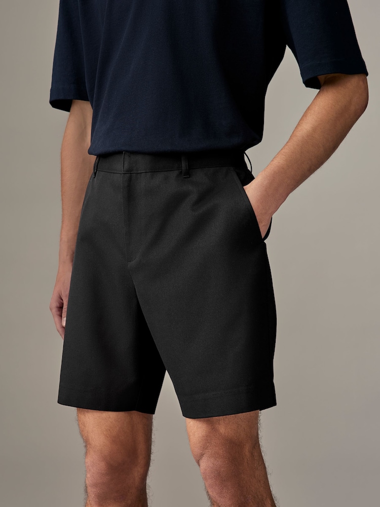 Black Plain Front Smart Shorts - Image 1 of 8