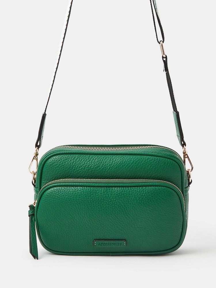 Accessorize Green Dina Double Zip Cross-Body Bag - Image 2 of 3 Accessorize Green Dina Double Zip Cross-Body Bag - Image 2 of 3