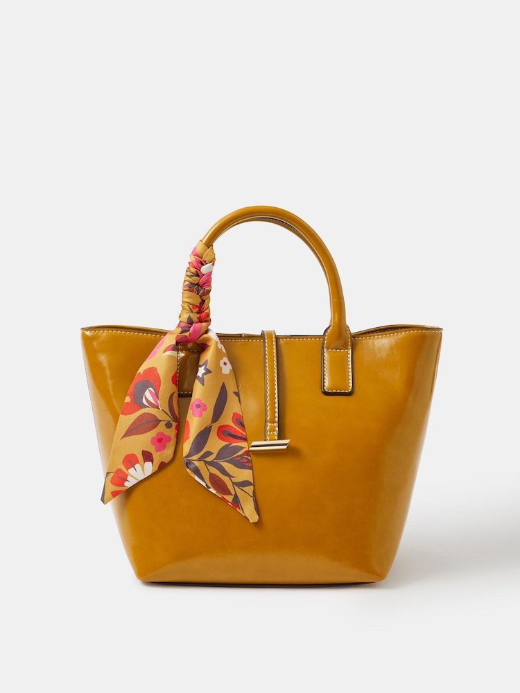 Accessorize Yellow Floral Scarf Patent Handbag - Image 2 of 3 Accessorize Yellow Floral Scarf Patent Handbag - Image 2 of 3