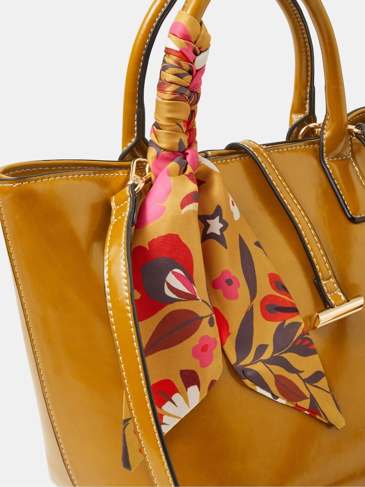 Accessorize Yellow Floral Scarf Patent Handbag - Image 3 of 3 Accessorize Yellow Floral Scarf Patent Handbag - Image 3 of 3