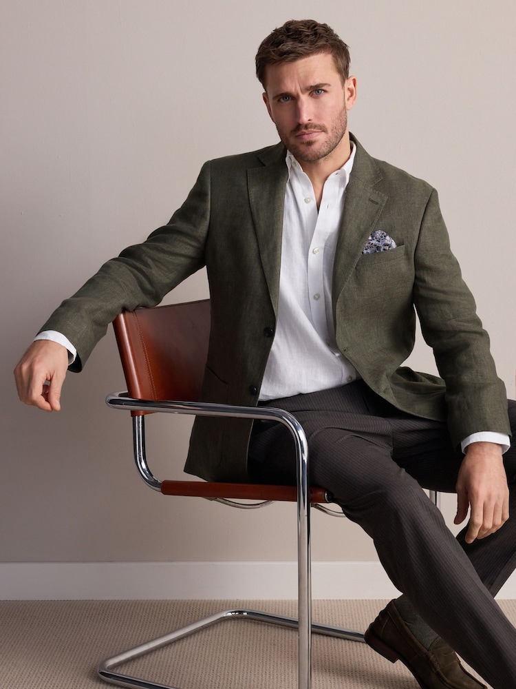 Khaki Green Signature Leomaster Linen Blazer - Image 1 of 10