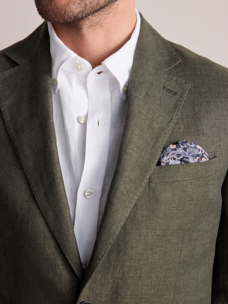Khaki Green Signature Leomaster Linen Blazer - Image 4 of 10