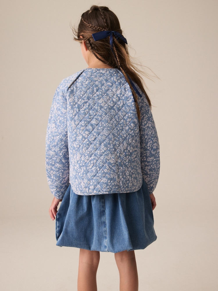 Blue Floral Print Quilted Jacket (3-16yrs) - Image 3 of 4