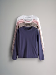 The Set White/Taupe Brown/Navy/Red White Stripe 4 Pack Heavyweight Long Sleeve T-Shirts - Image 2 of 11