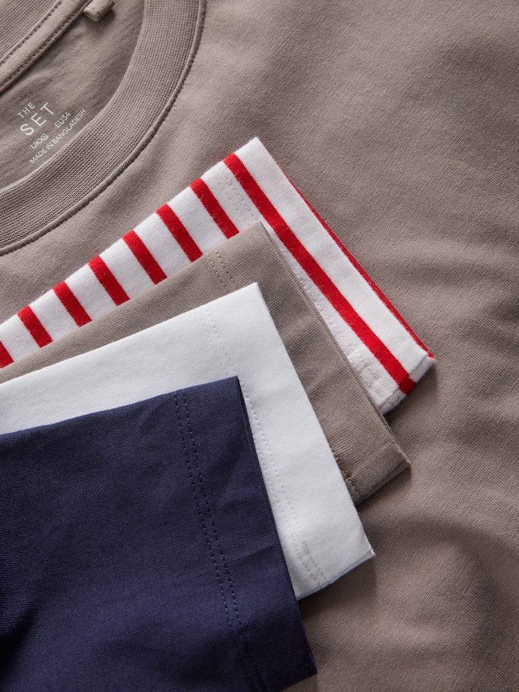 The Set White/Taupe Brown/Navy/Red White Stripe 4 Pack Heavyweight Long Sleeve T-Shirts - Image 6 of 6 The Set White/Taupe Brown/Navy/Red White Stripe 4 Pack Heavyweight Long Sleeve T-Shirts - Image 6 of 6
