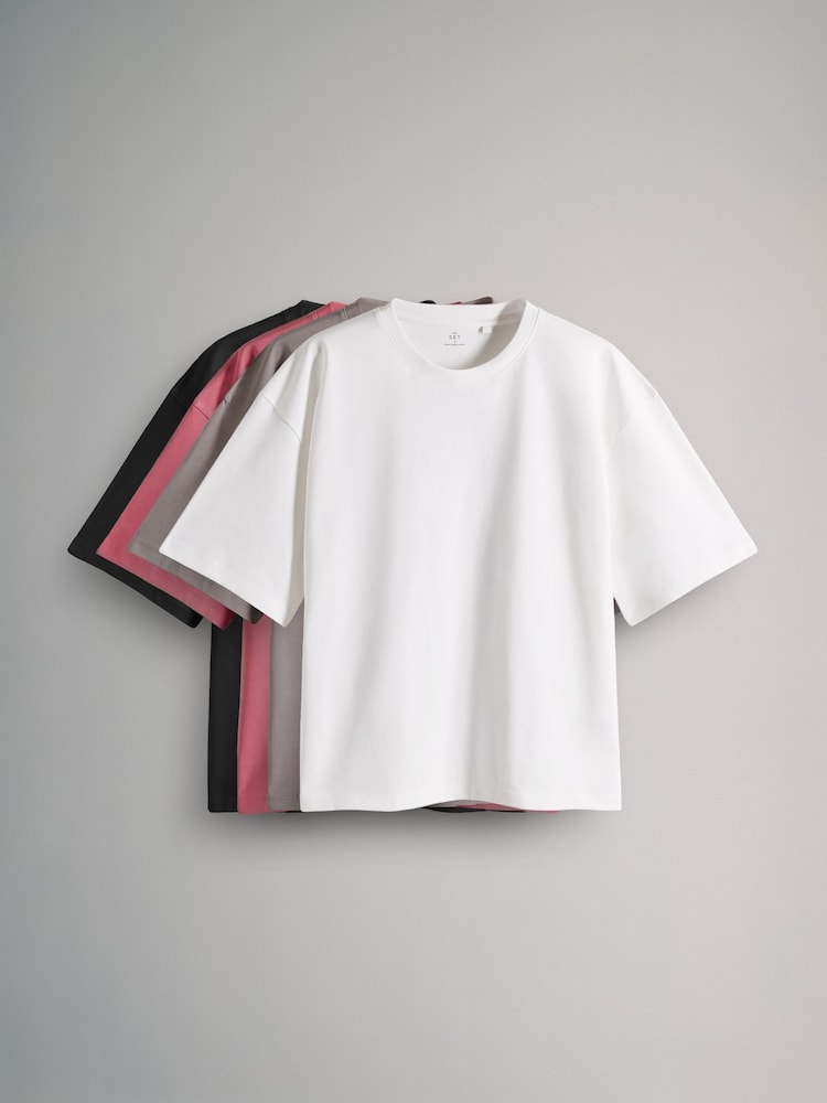 The Set Black/Rose Pink/Taupe Brown/Cream 4 Pack Heavyweight Short Sleeve 100% Cotton T-Shirts - Image 2 of 12