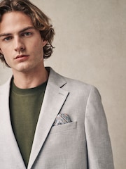 Light Grey Slim Fit Textured Linen Blend Blazer - Image 4 of 10