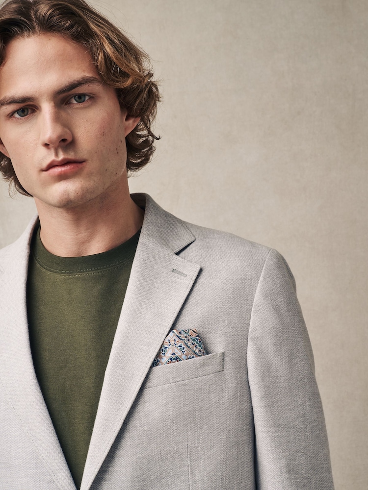 Gris clair - Slim Fit (Slim Fit) - Blazer Blend en lin texturé - Image 4 of 10