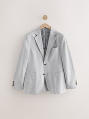 Light Grey Slim Fit Textured Linen Blend Blazer - Image 5 of 10