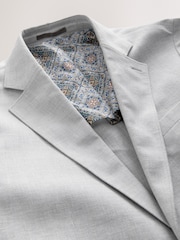 Light Grey Slim Fit Textured Linen Blend Blazer - Image 8 of 10