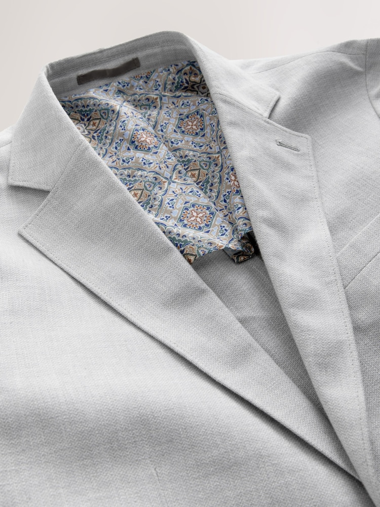 Gris clair - Slim Fit (Slim Fit) - Blazer Blend en lin texturé - Image 8 of 10