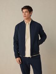 Navy Blue Smart Seersucker Bomber Jacket - Image 1 of 8