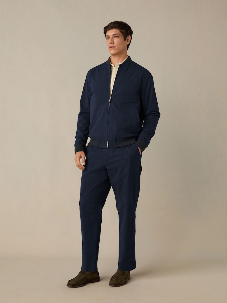 Navy Blue Smart Seersucker Bomber Jacket - Image 2 of 8