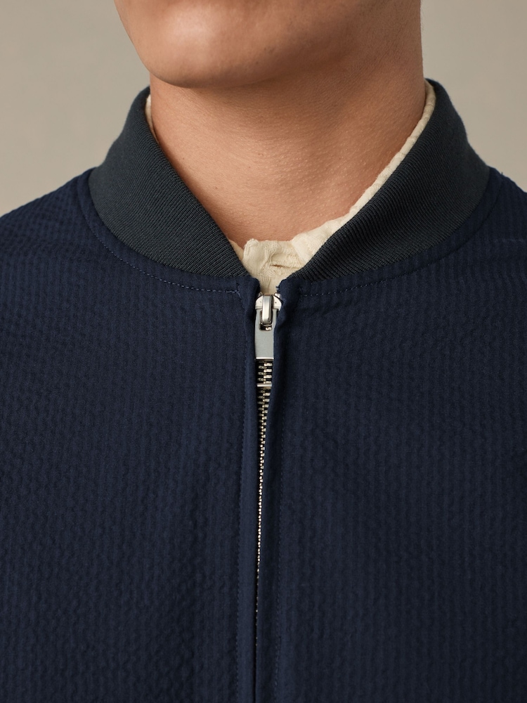 Bleu marine - Smart Seersucker Bomber Jacket - Image 4 of 8