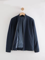 Navy Blue Smart Seersucker Bomber Jacket - Image 6 of 8