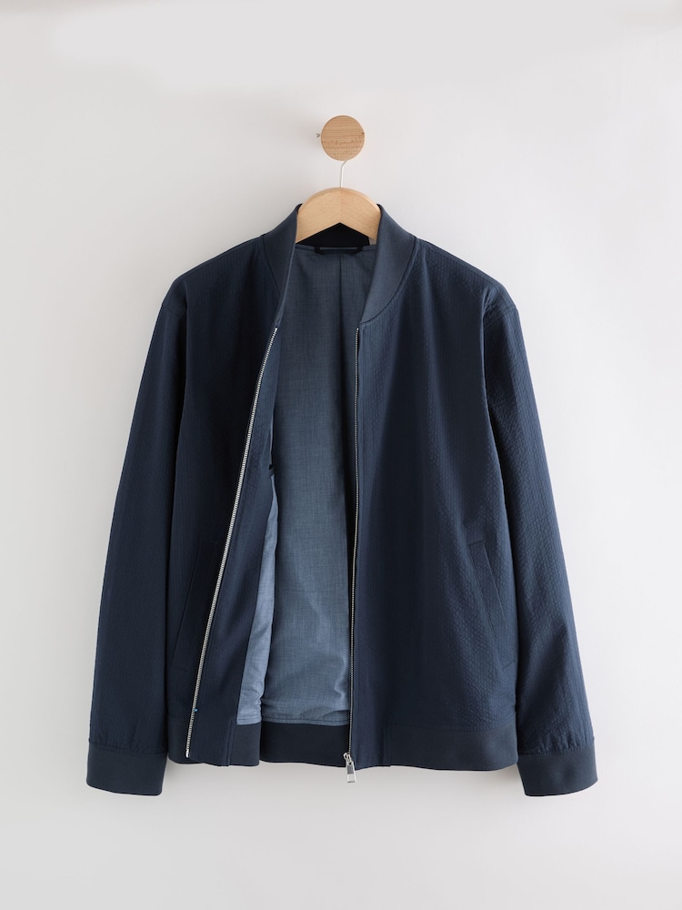 Bleu marine - Smart Seersucker Bomber Jacket - Image 6 of 8