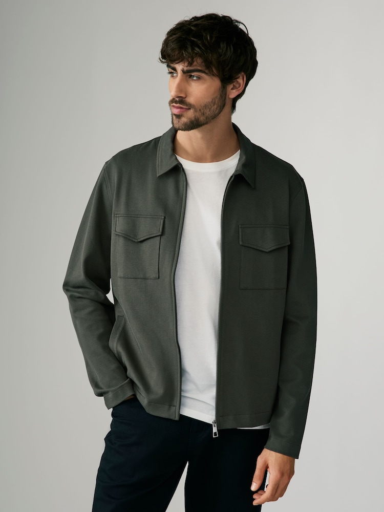 Khaki Green Jersey Shacket - Image 1 of 9