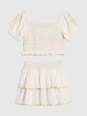 Conjunto de minifalda de volantes y top de manga abullonada con costuras en arcoíris de River Island - Imagen 4 de 4