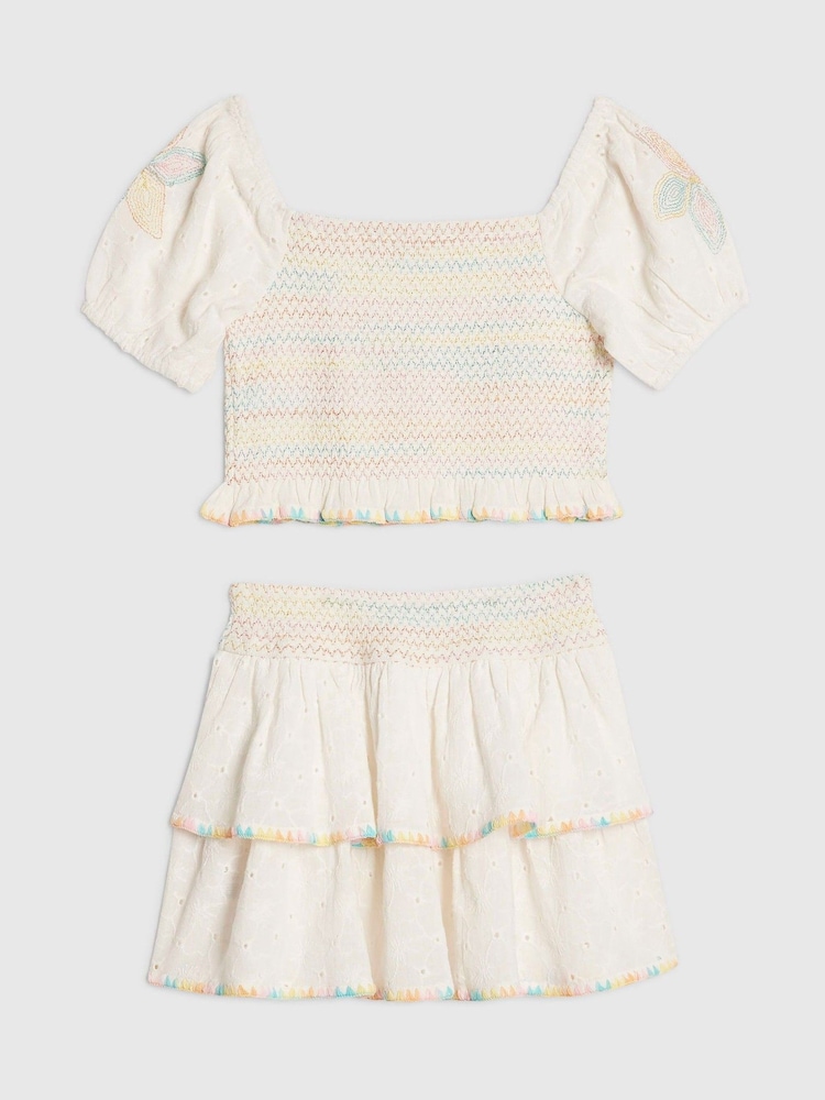 Conjunto de minifalda de volantes y top de manga abullonada con costuras en arcoíris de River Island - Imagen 4 de 4