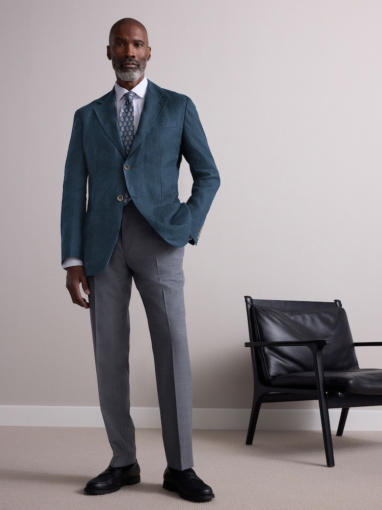 Navy Blue Regular Fit Signature 100% Linen Textured Blazer - Image 1 of 10 Navy Blue Regular Fit Signature 100% Linen Textured Blazer - Image 1 of 10