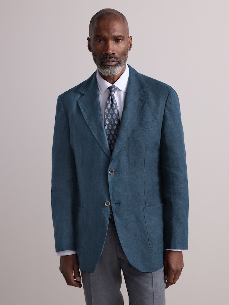 Navy Blue Regular Fit Signature Textured Blazer - Image 2 of 10