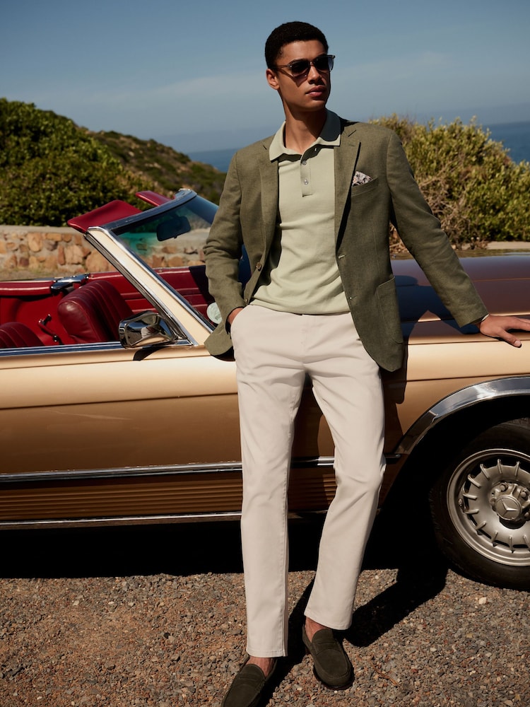 Khaki Green Regular Fit Textured Linen Blend Blazer - Image 2 of 6