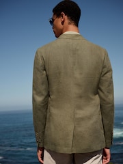 Khaki Green Regular Fit Textured Linen Blend Blazer - Image 3 of 6