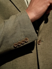 Khaki Green Regular Fit Textured Linen Blend Blazer - Image 4 of 6