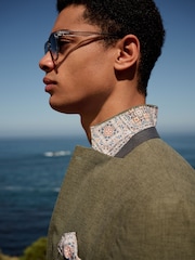 Khaki Green Regular Fit Textured Linen Blend Blazer - Image 6 of 6