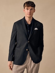 Black Regular Fit Linen Blend Blazer - Image 1 of 5