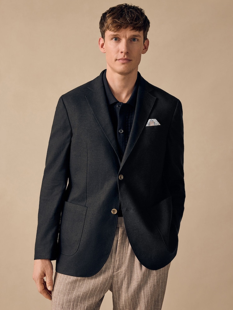 Black Regular Fit Linen Blend Blazer - Image 1 of 5