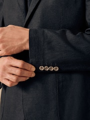 Black Regular Fit Linen Blend Blazer - Image 4 of 5