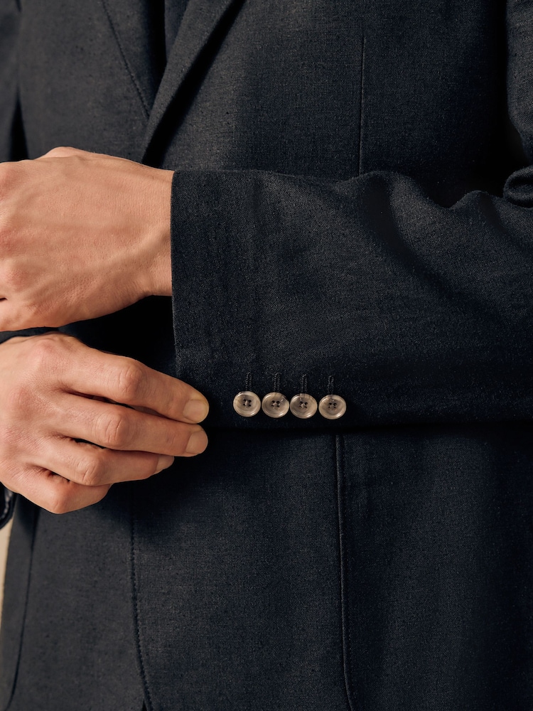 Black Regular Fit Linen Blend Blazer - Image 4 of 9