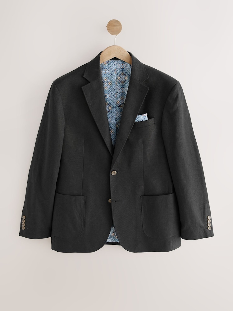 Black Regular Fit Linen Blend Blazer - Image 6 of 9