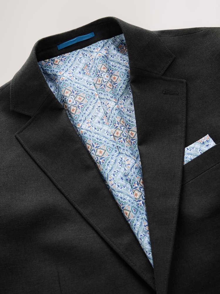 Black Regular Fit Linen Blend Blazer - Image 7 of 9