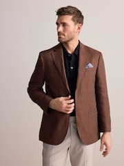 Rust Brown Signature Leomaster Linen Blazer - Image 2 of 9