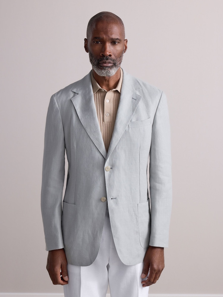 Mint Green Regular Fit Signature 100% Linen Textured Blazer - Image 2 of 9 Mint Green Regular Fit Signature 100% Linen Textured Blazer - Image 2 of 9