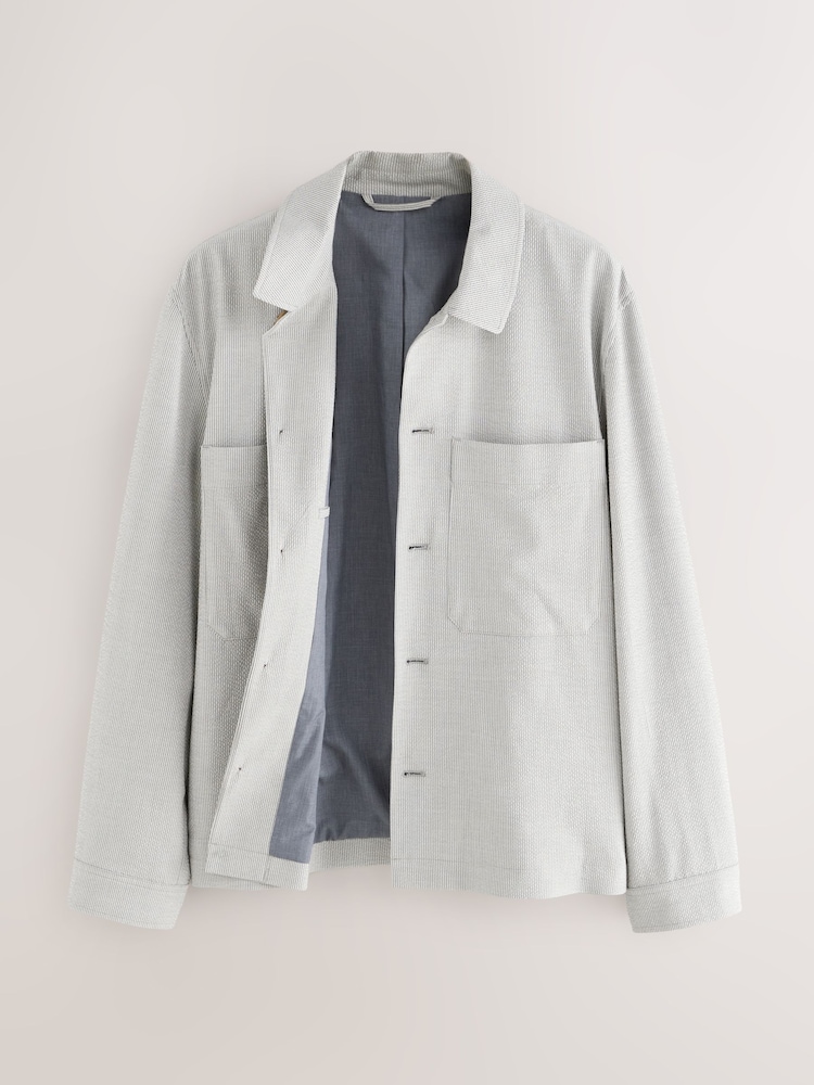 Grey Striped Twin Pocket Smart Shacket - Image 2 of 4
