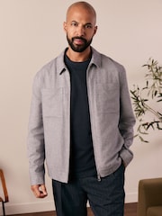 Bleu - Linen Blend Textured Shacket - Image 1 de 5