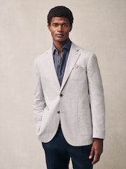 Light Grey Regular Fit Textured Linen Blend Blazer - Image 1 of 12