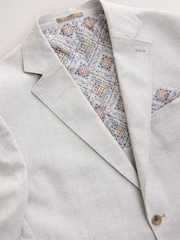 Light Grey Regular Fit Textured Linen Blend Blazer - Image 10 of 12