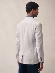 Light Grey Regular Fit Textured Linen Blend Blazer - Image 2 of 12