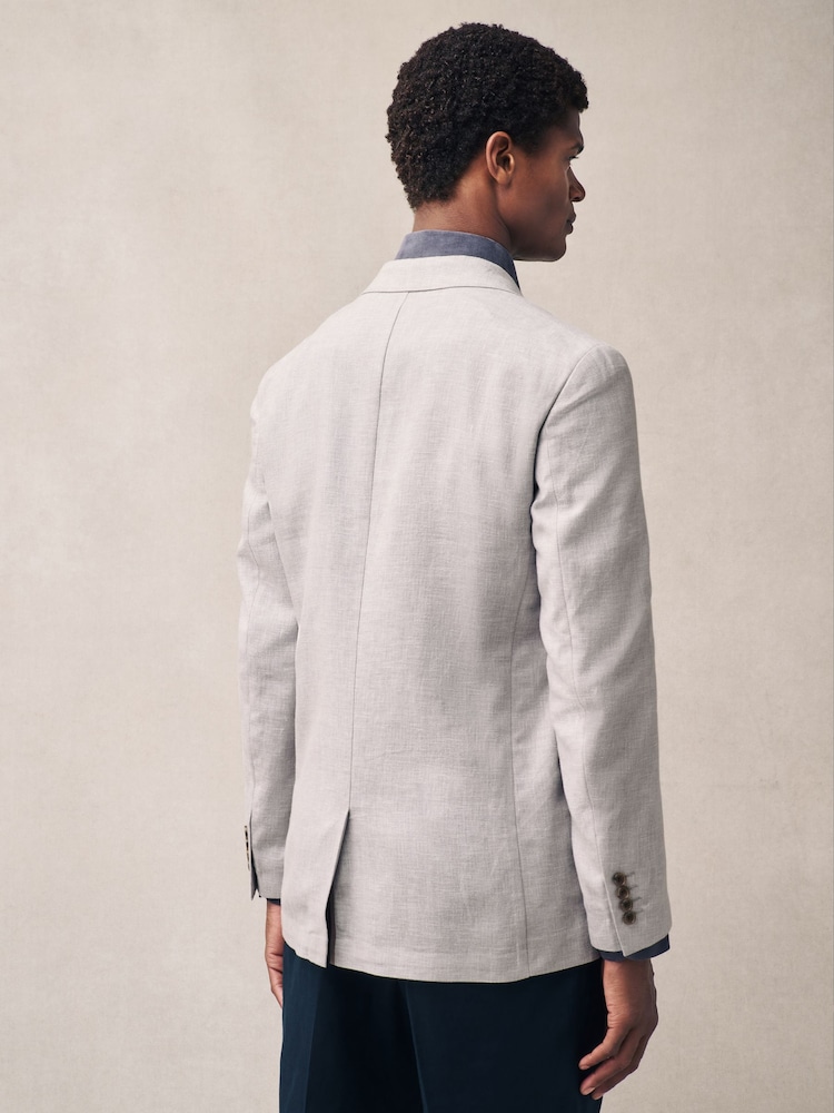 Light Grey Regular Fit Textured Linen Blend Blazer - Image 2 of 12