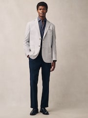 Light Grey Regular Fit Textured Linen Blend Blazer - Image 3 of 12