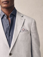 Light Grey Regular Fit Textured Linen Blend Blazer - Image 4 of 12