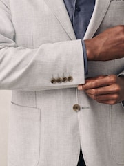 Light Grey Regular Fit Textured Linen Blend Blazer - Image 5 of 12