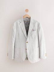 Light Grey Regular Fit Textured Linen Blend Blazer - Image 7 of 12