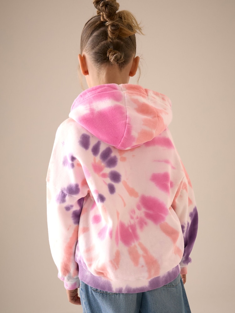 Multi Pink Tie Dye Zip Through Hoodie (3-16yrs) - Image 3 of 8